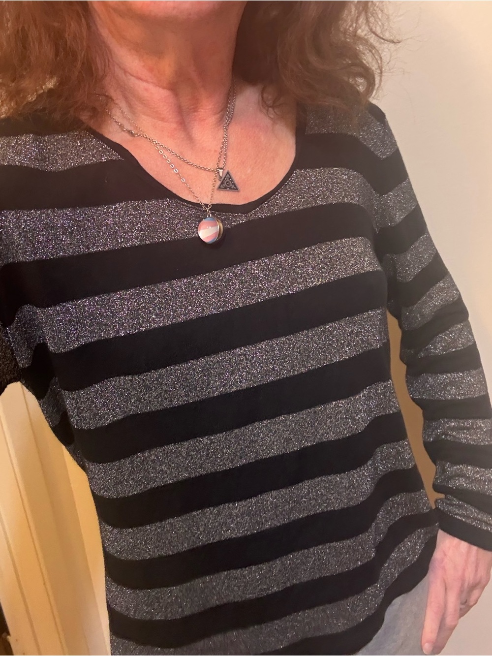 Talbots Black Metallic Thread Knit Top LG